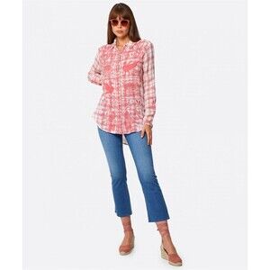 Johnny Was Orla Oversized Cotton Tunic Women's Size Small Pink Embroidered Top